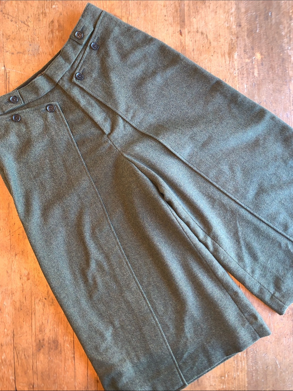Tweed Wide Leg Olive Green High-Waist Trousers - Picture 16 of 16